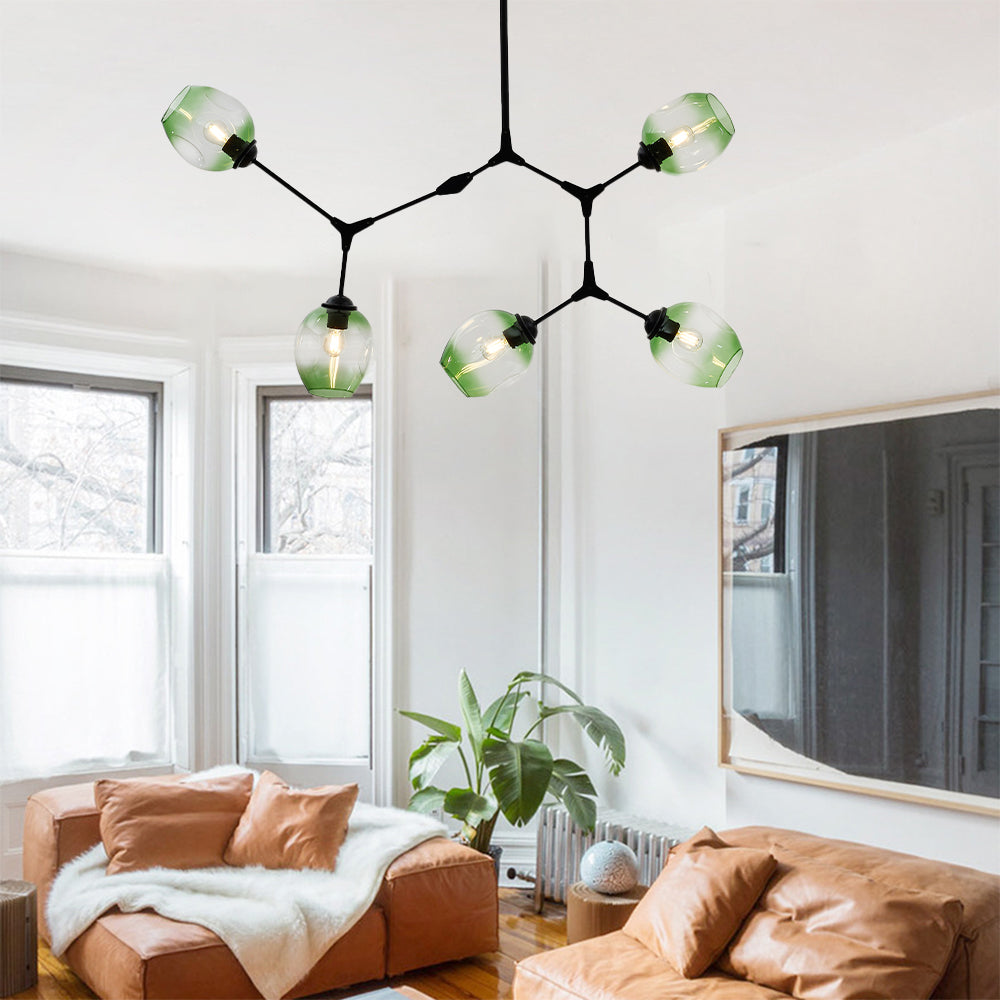 Chandelier Modern with Glass Globe Shades and Branching Arms