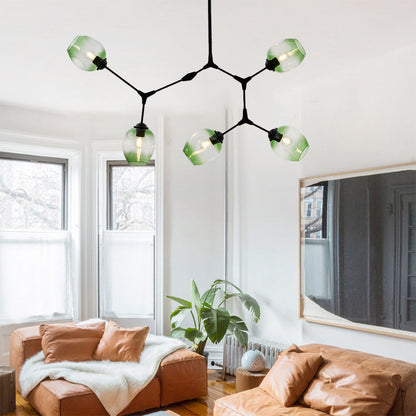 Chandelier Modern with Glass Globe Shades and Branching Arms
