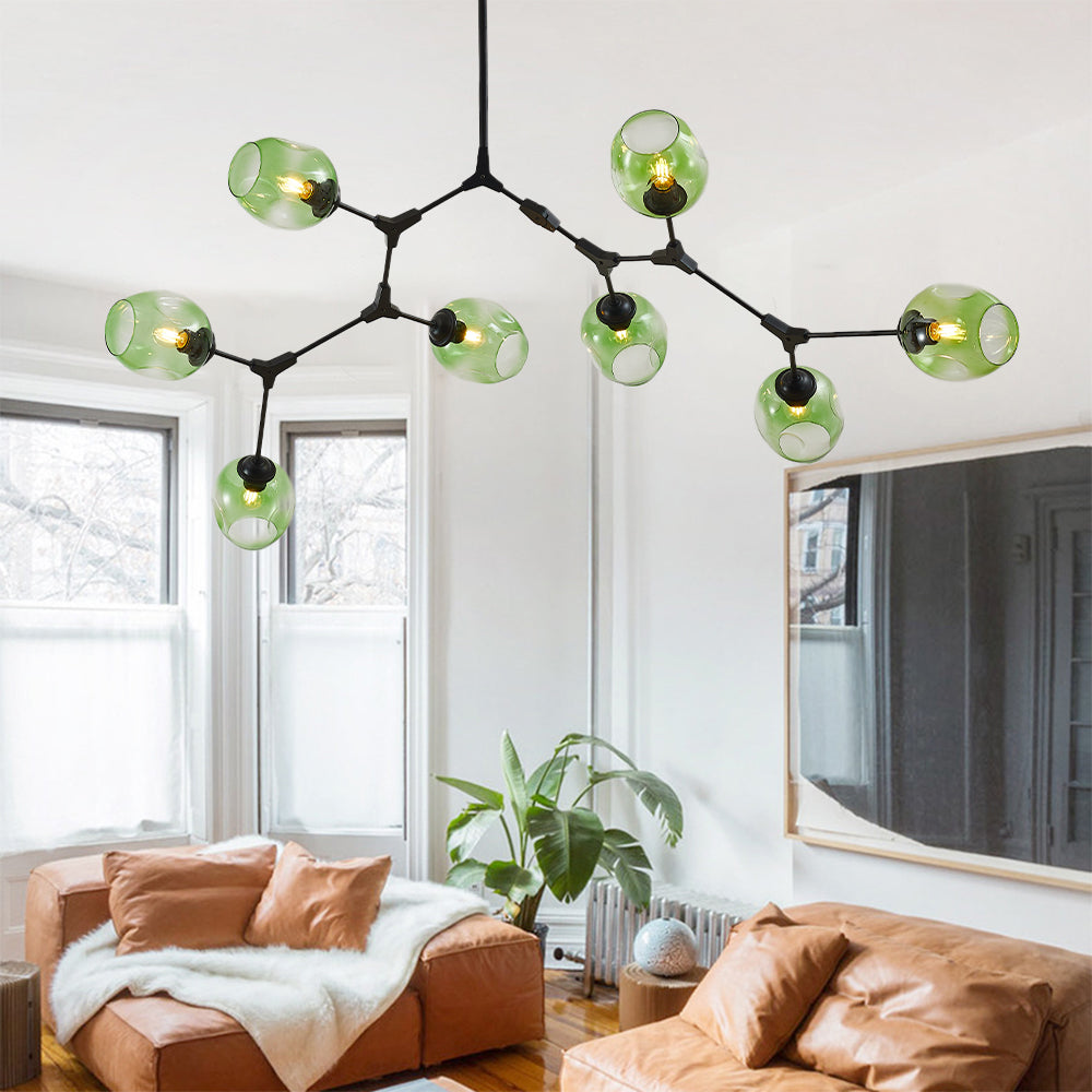 Chandelier Modern with Glass Globe Shades and Branching Arms