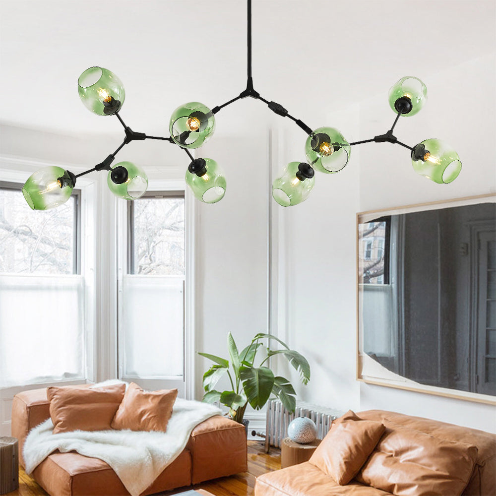 Chandelier Modern with Glass Globe Shades and Branching Arms