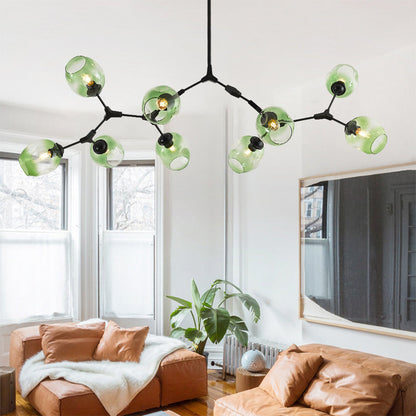 Chandelier Modern with Glass Globe Shades and Branching Arms
