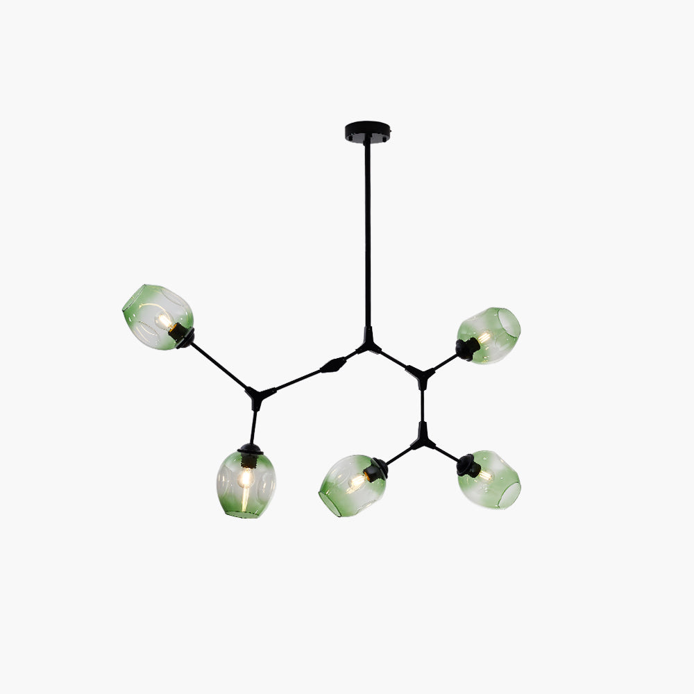 Chandelier Modern with Glass Globe Shades and Branching Arms