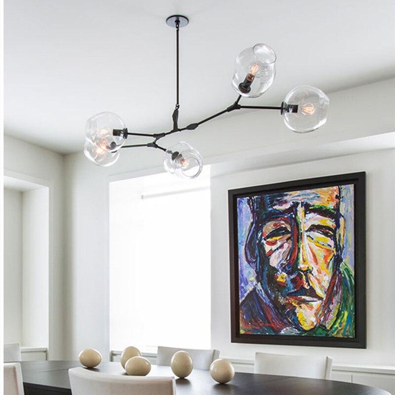 Chandelier Modern with Glass Globe Shades and Branching Arms