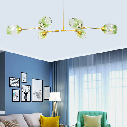 Chandelier Modern with Glass Globe Shades and Branching Arms