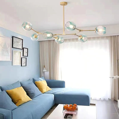 Chandelier Modern with Glass Globe Shades and Branching Arms