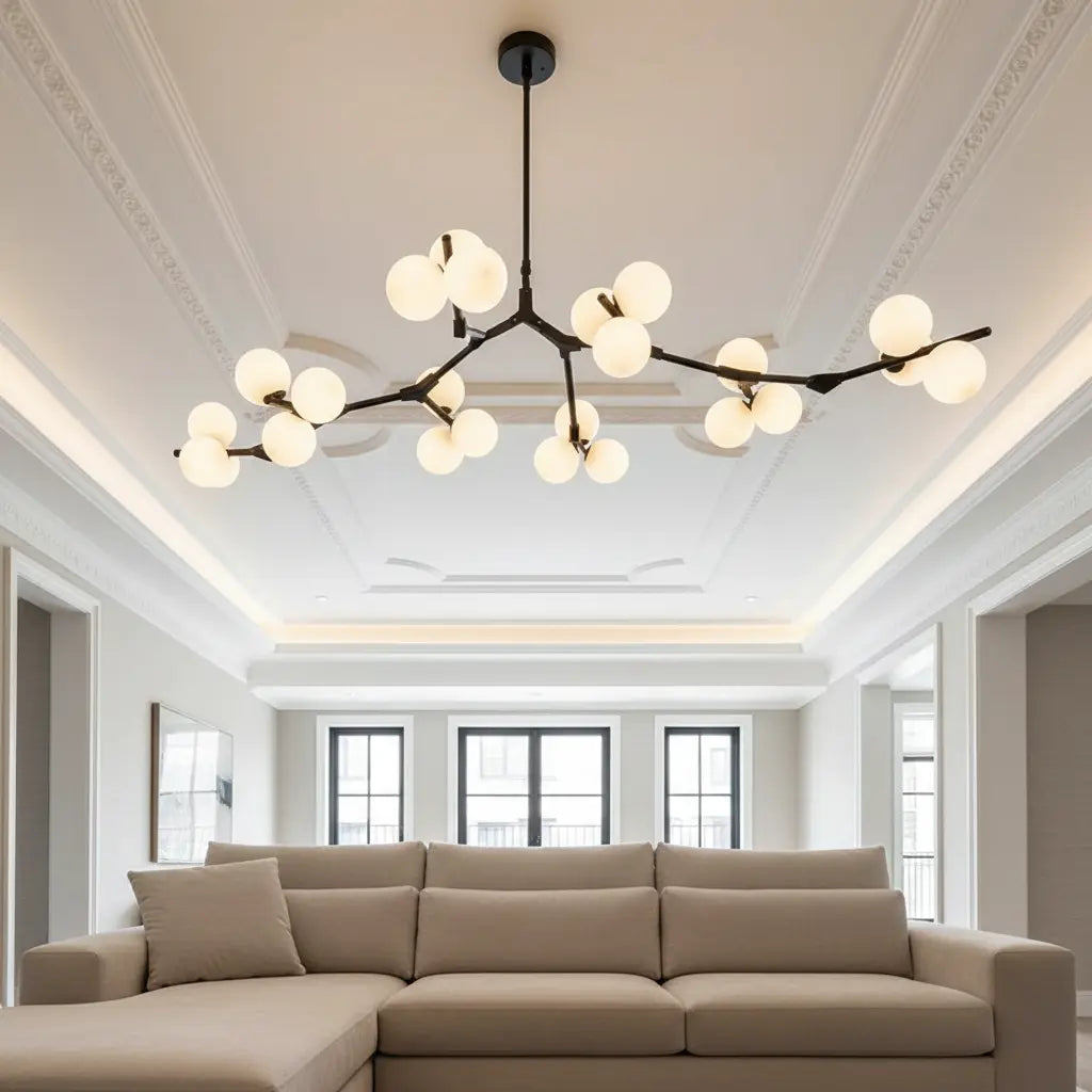 Chandelier Modern with Globe Glass Shades and Branch Design