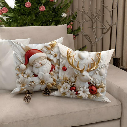 Christmas Cushion Covers Set of 4 with Santa, Snowman, Reindeer and Christmas Tree Designs