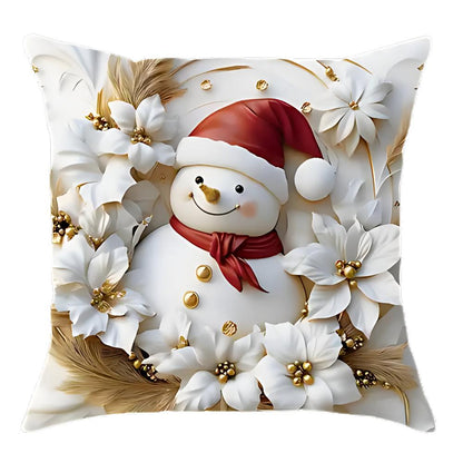 Christmas Cushion Covers Set of 4 with Santa, Snowman, Reindeer and Christmas Tree Designs