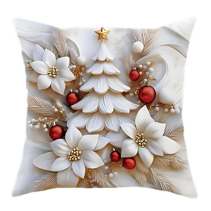 Christmas Cushion Covers Set of 4 with Santa, Snowman, Reindeer and Christmas Tree Designs