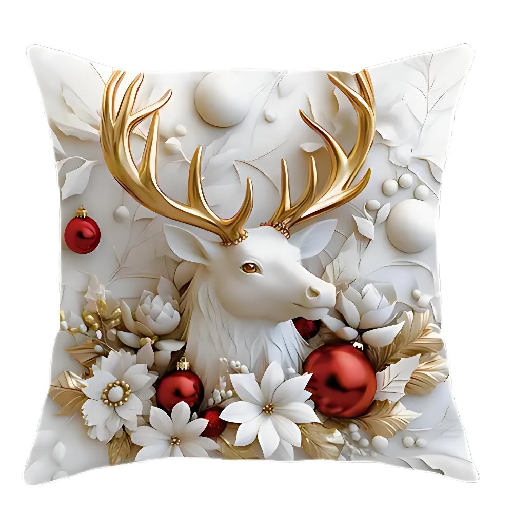 Christmas Cushion Covers Set of 4 with Santa, Snowman, Reindeer and Christmas Tree Designs