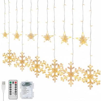 Christmas Star and Snowflake Curtain Lights with 8 Light Modes
