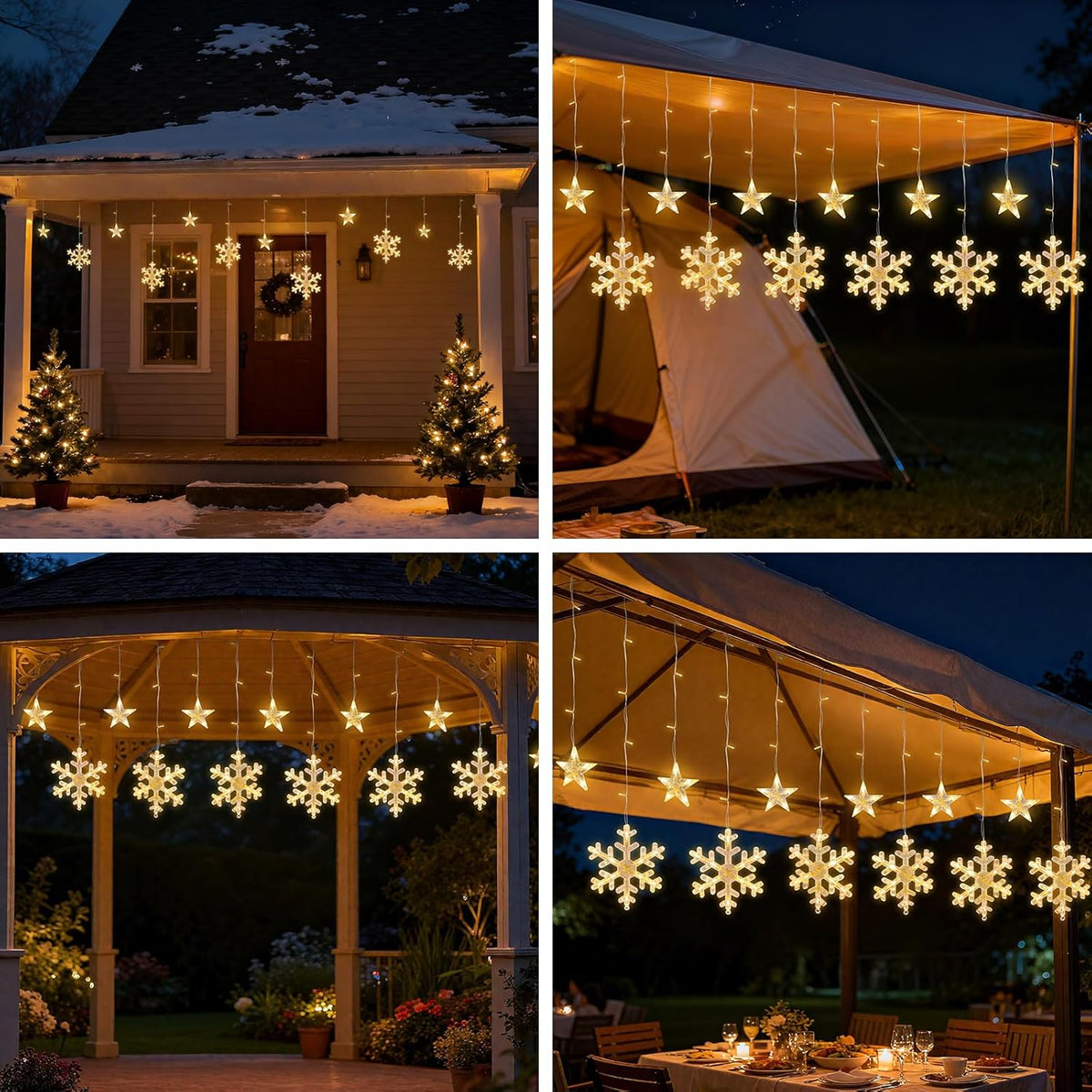 Christmas Star and Snowflake Curtain Lights with 8 Light Modes