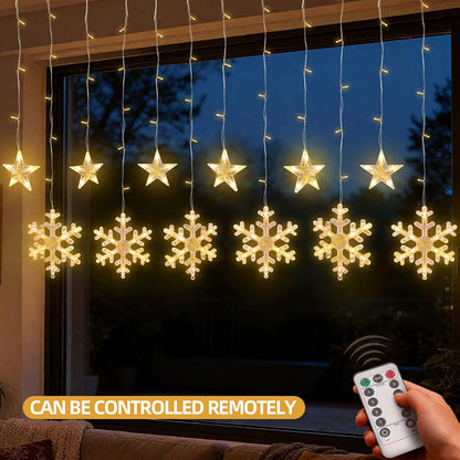 Christmas Star and Snowflake Curtain Lights with 8 Light Modes
