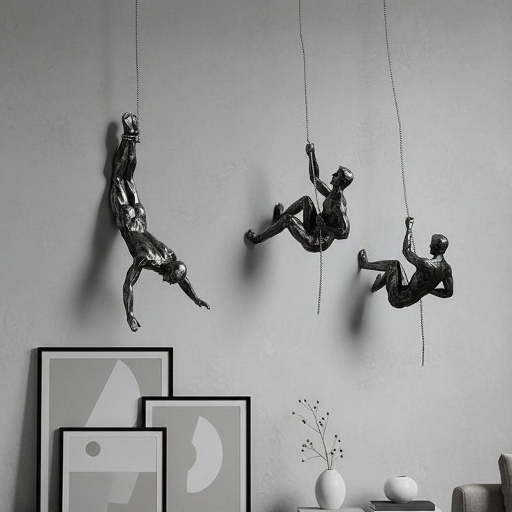 Climbing Man Wall Sculpture Figurine for Wall Decor with Rope