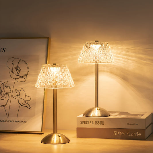 Cordless Crystal Table Lamp Art Deco with Touch Control and Rechargeable Battery