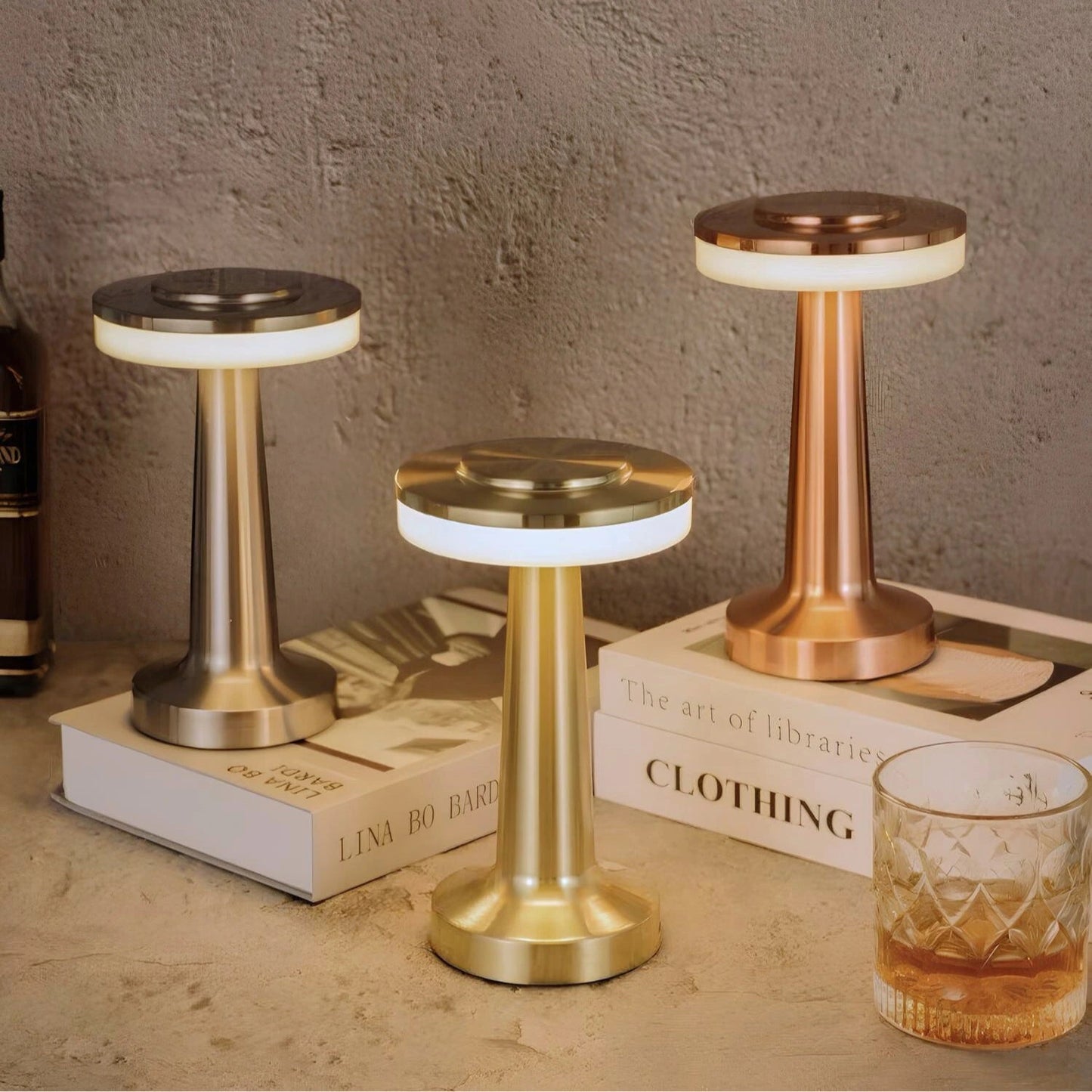 Cordless LED Table Lamp Art Deco with Touch Dimmer and USB-C Charging