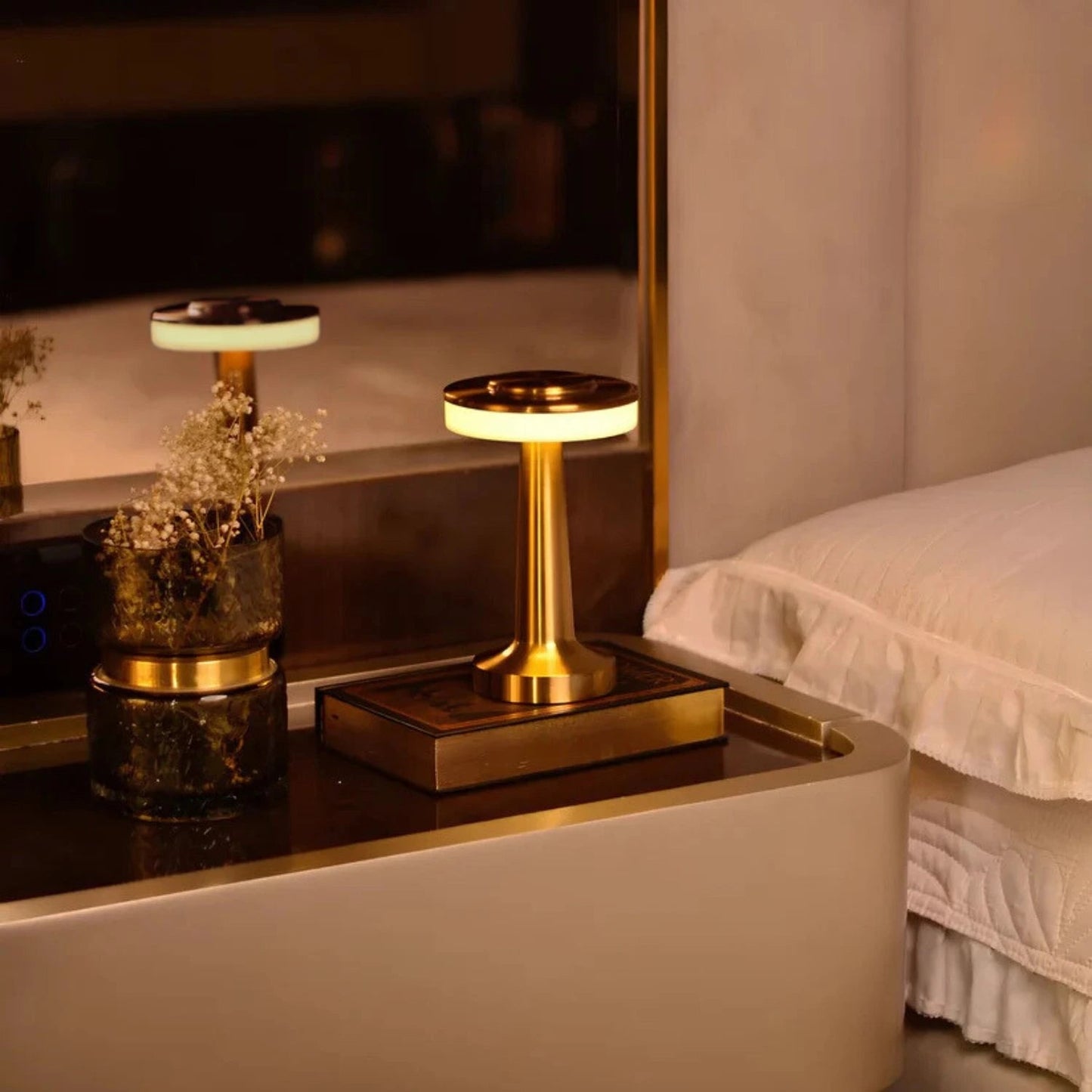 Cordless LED Table Lamp Art Deco with Touch Dimmer and USB-C Charging