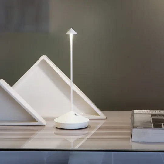 Cordless LED Table Lamp Minimalist Dimmable with Triangular Shade