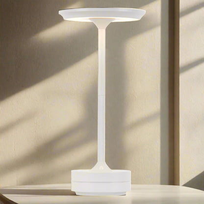 Cordless LED Table Lamp Modern Rechargeable with Touch Dimmer and Round Disc Shade