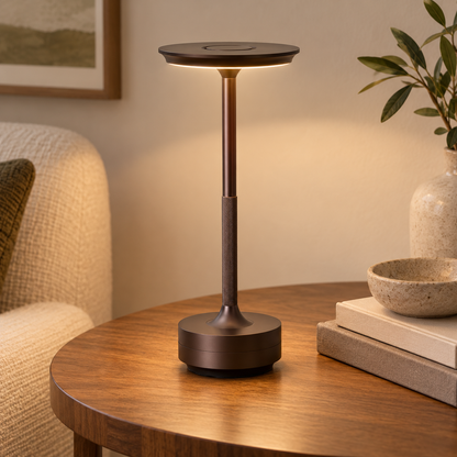 Cordless LED Table Lamp Modern Rechargeable with Touch Dimmer and Round Disc Shade