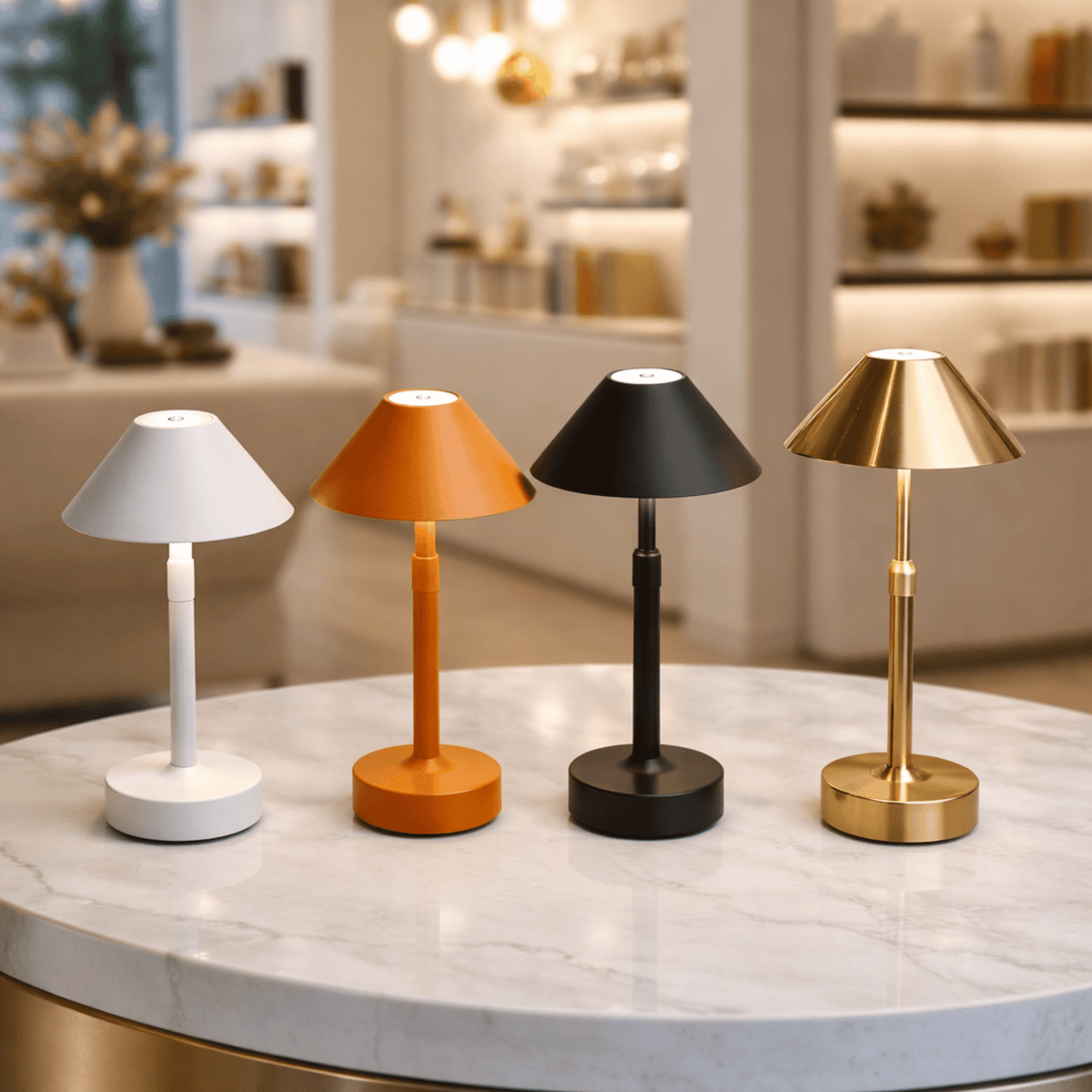 Cordless Table Lamp Modern Touch Dimming LED with Conical Shade