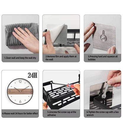 Corner Shower Shelf Organizer Wall Mounted No-Drill Adhesive Aluminum