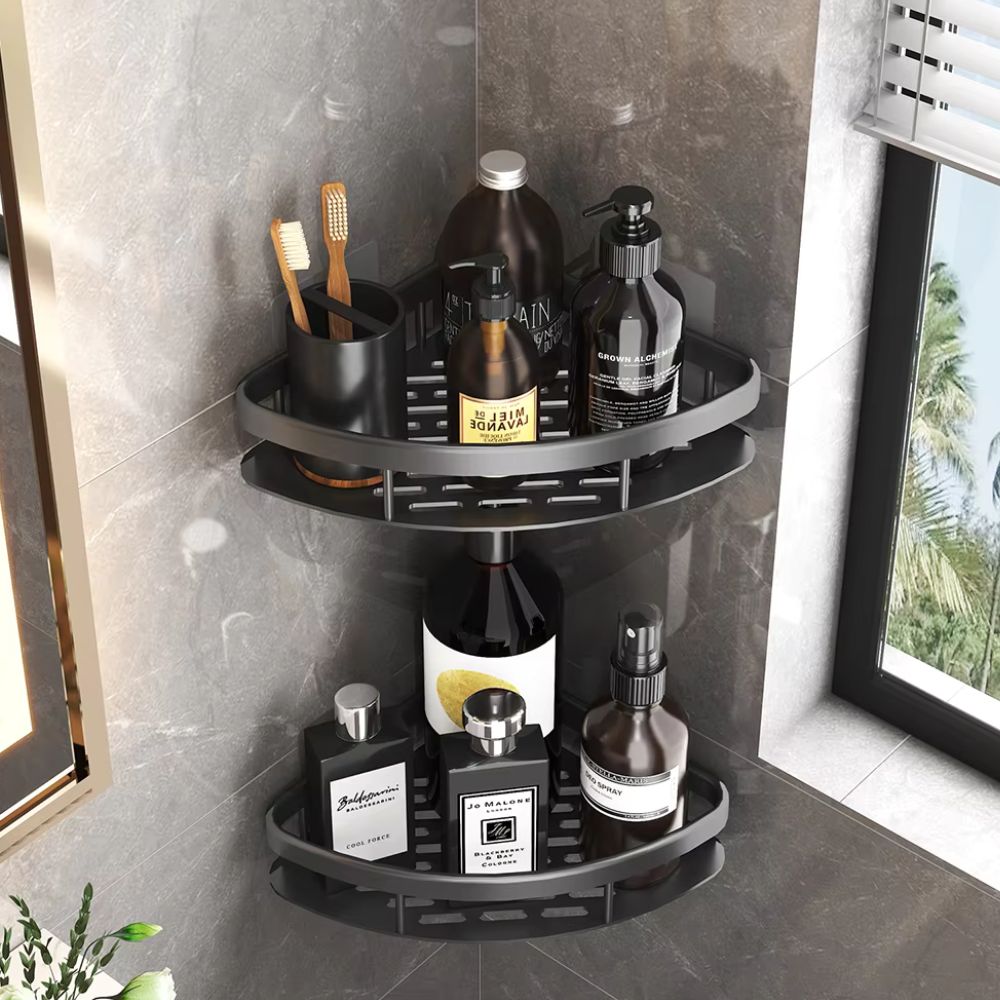 Corner Shower Shelf Organizer Wall Mounted No-Drill Adhesive Aluminum