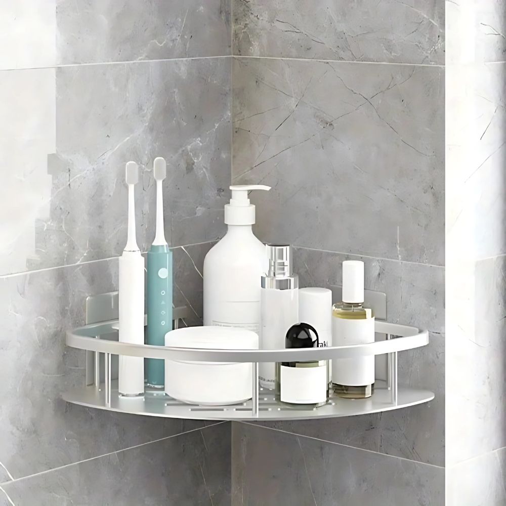 Corner Shower Shelf Organizer Wall Mounted No-Drill Adhesive Aluminum