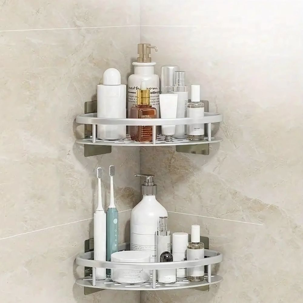 Corner Shower Shelf Organizer Wall Mounted No-Drill Adhesive Aluminum
