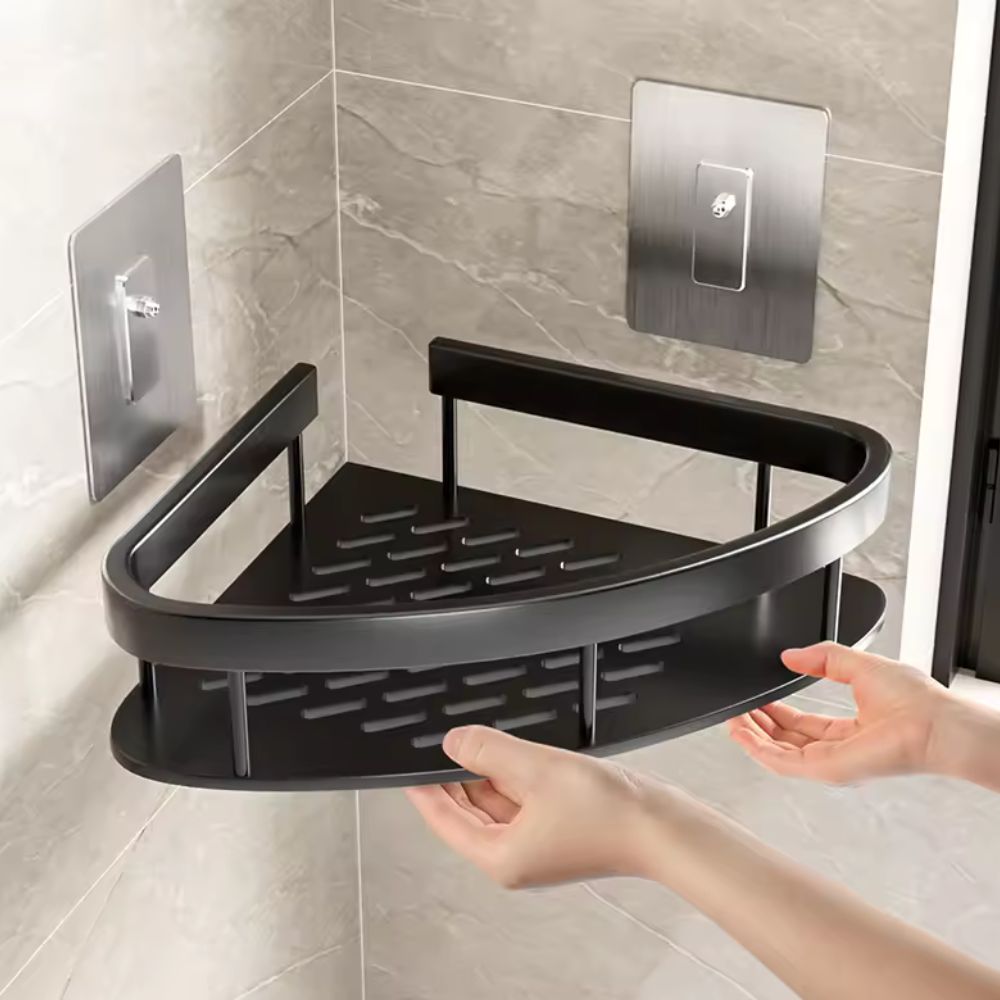 Corner Shower Shelf Organizer Wall Mounted No-Drill Adhesive Aluminum