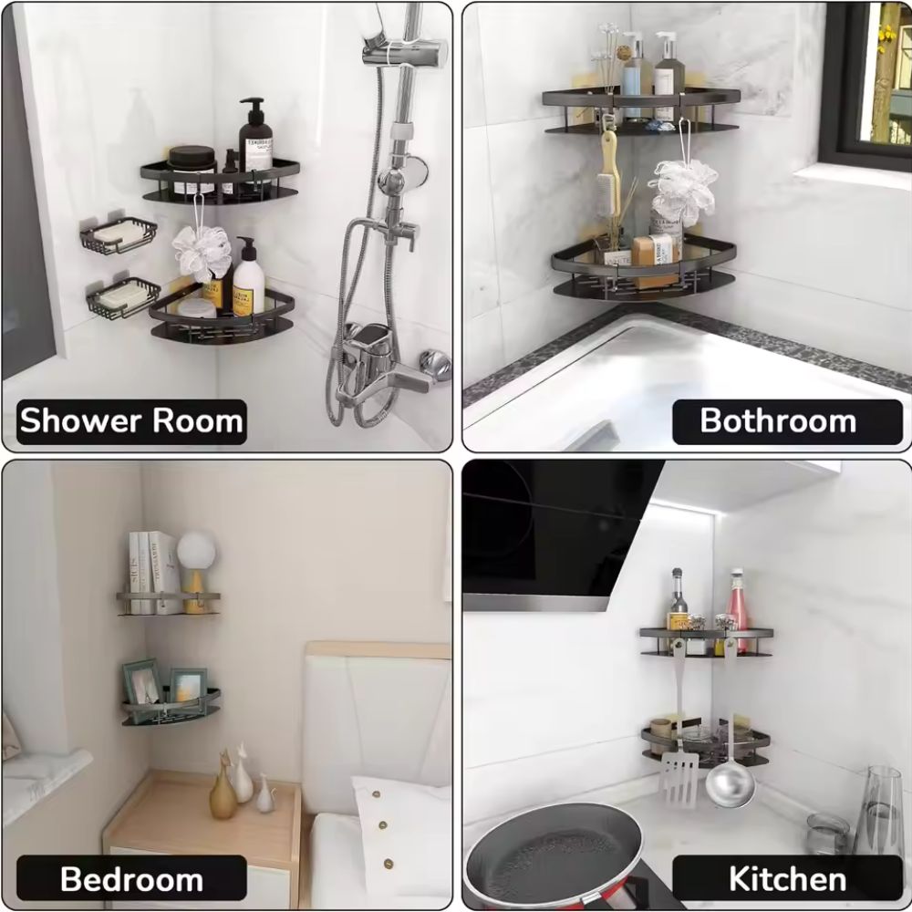 Corner Shower Shelf Organizer Wall Mounted No-Drill Adhesive Aluminum