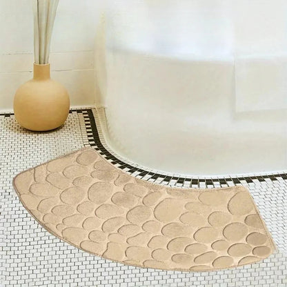 Curved Bath Mat with Anti-Slip Bottom and Pebble Texture for Corner Showers