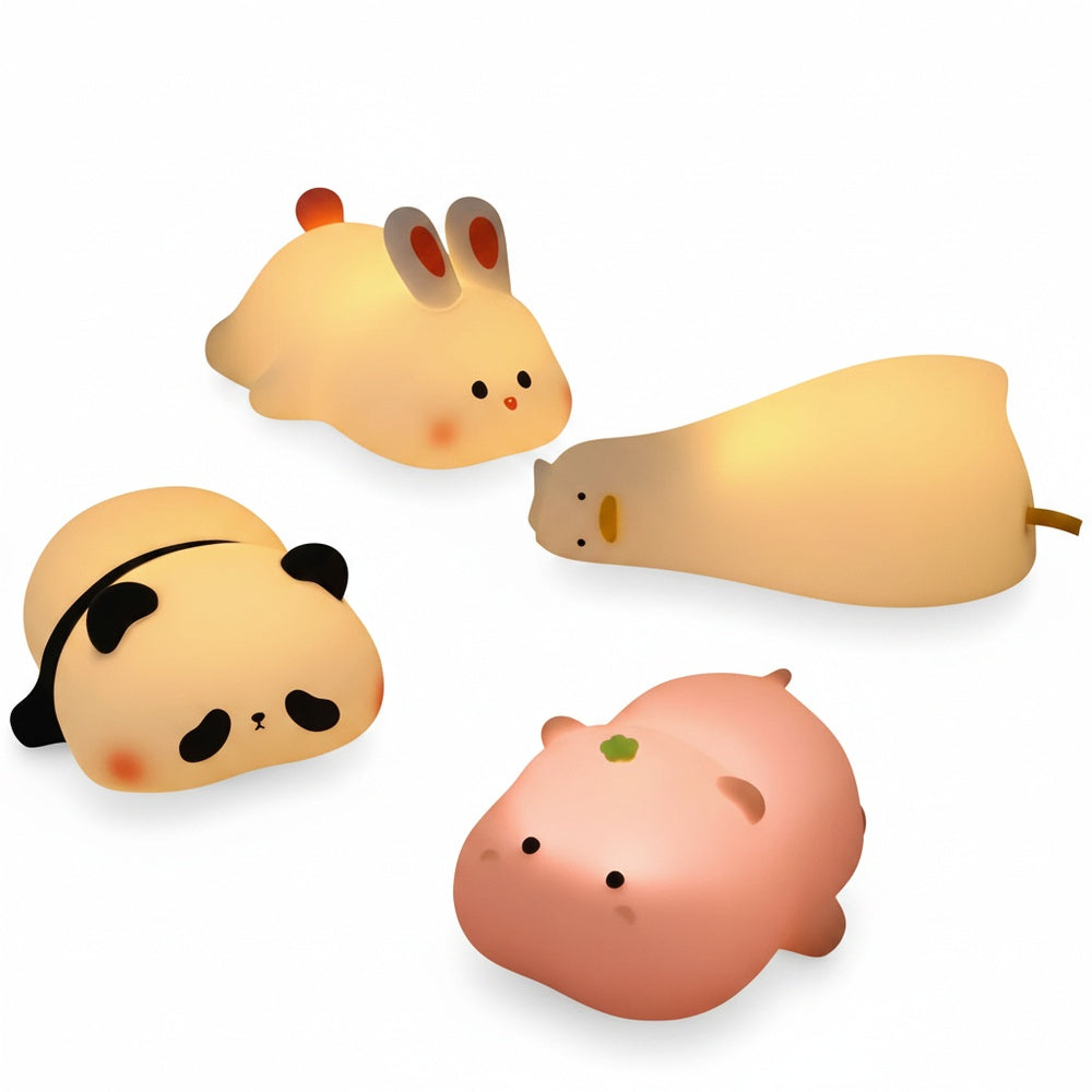 Cute Animal Night Light Silicone LED Bedside Lamp with Touch Control and Sleep Timer