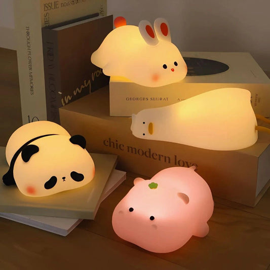 Cute Animal Night Light Silicone LED Bedside Lamp with Touch Control and Sleep Timer
