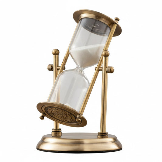 Decorative Hourglass Sand Timer with Rotating Stand in Vintage Brass Style