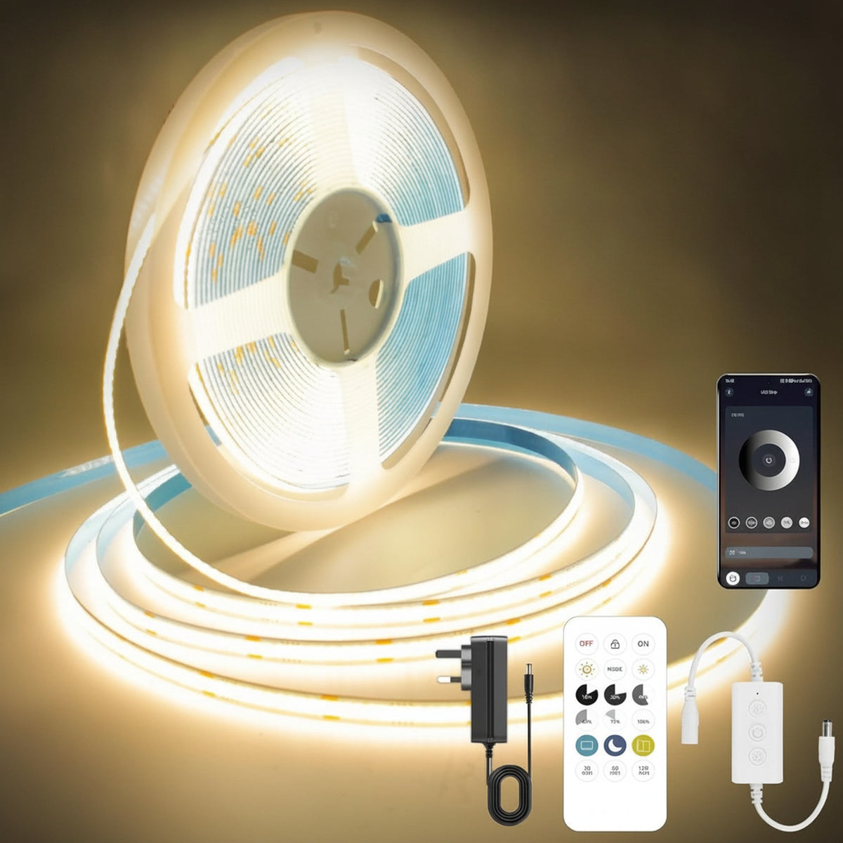 Dimmable COB LED Strip Light with App and Remote Control