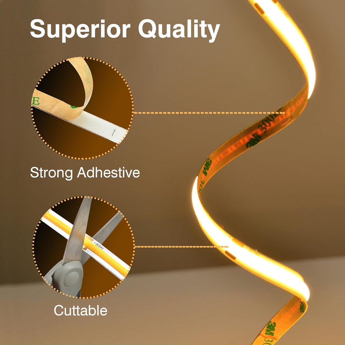 Dimmable COB LED Strip Light with App and Remote Control