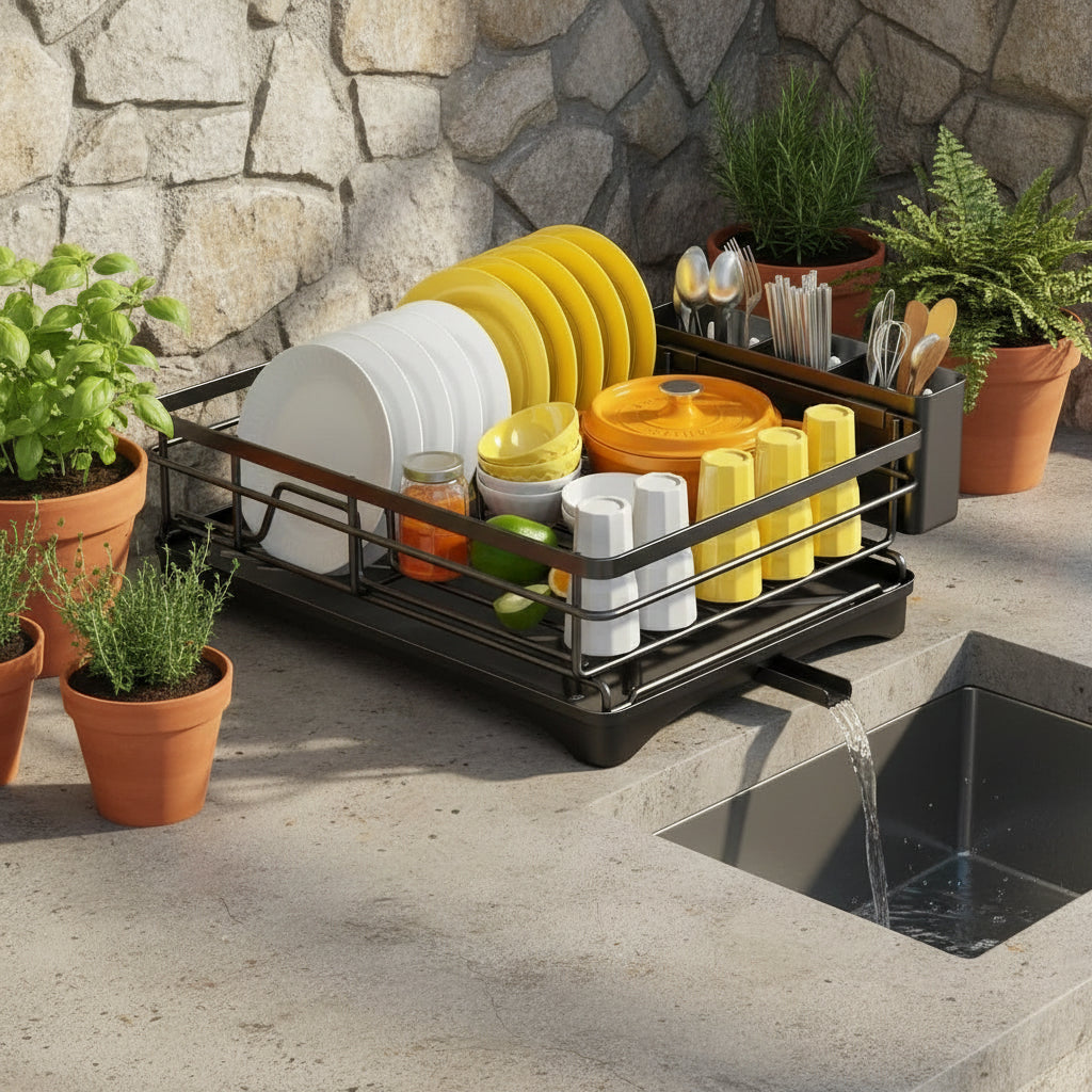 Dish Drying Rack with Integrated Drip Tray