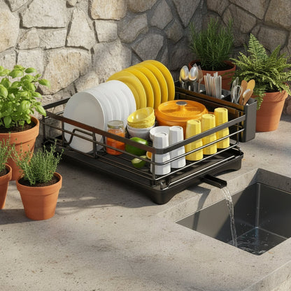 Dish Drying Rack with Integrated Drip Tray