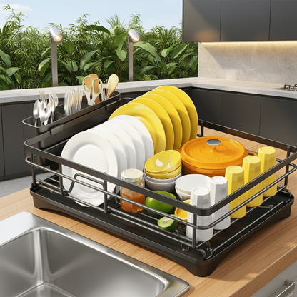 Dish Drying Rack with Integrated Drip Tray