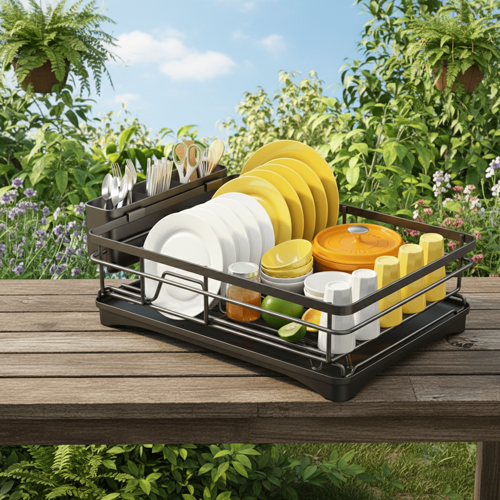 Dish Drying Rack with Integrated Drip Tray