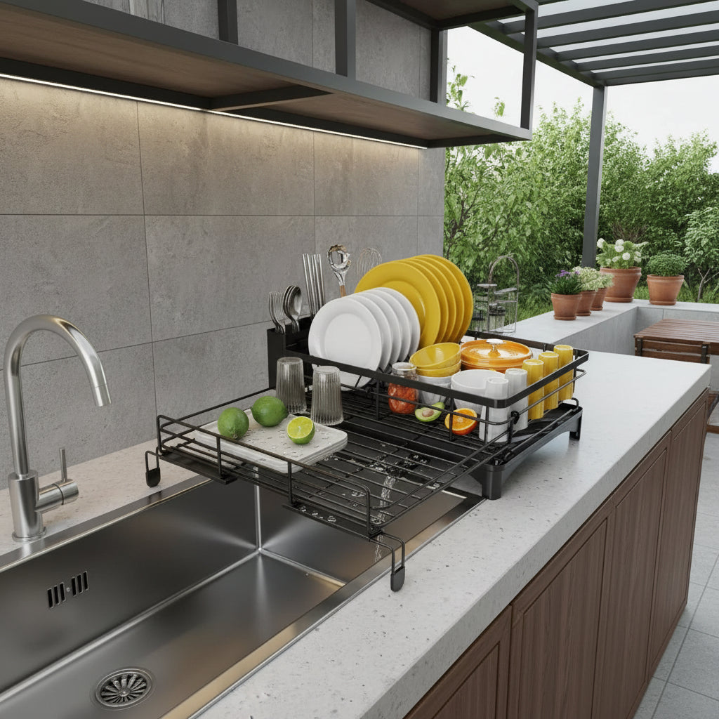 Dish Drying Rack with Integrated Drip Tray