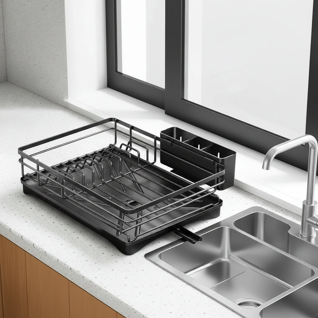 Dish Drying Rack with Integrated Drip Tray