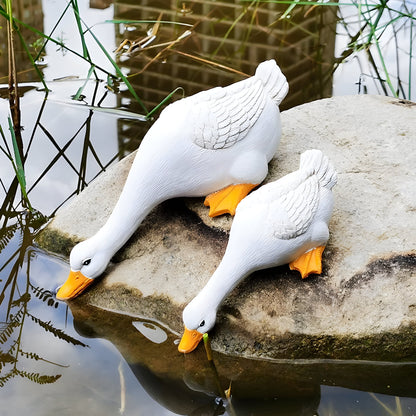Duck and Goose Garden Figurine Set with Detailed Feather Texture