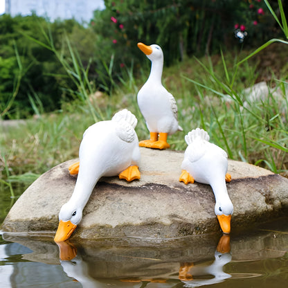 Duck and Goose Garden Figurine Set with Detailed Feather Texture