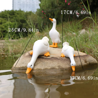 Duck and Goose Garden Figurine Set with Detailed Feather Texture