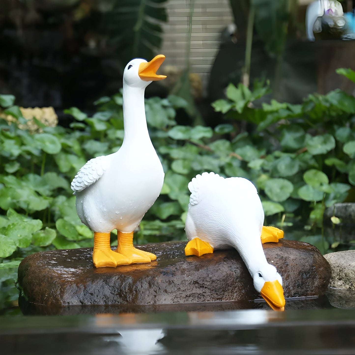 Duck and Goose Garden Figurine Set with Detailed Feather Texture