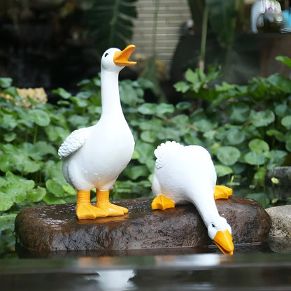 Duck and Goose Garden Figurine Set with Detailed Feather Texture