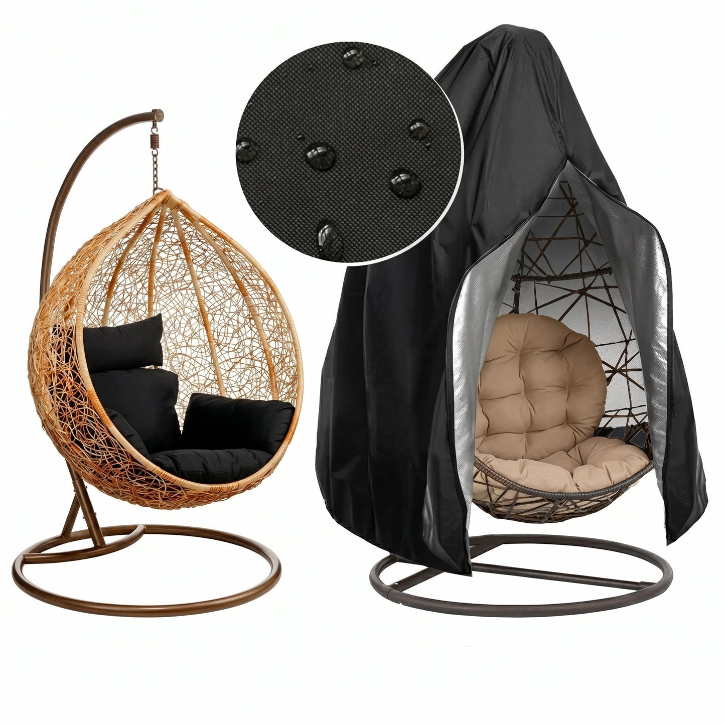 Egg Chair Cover for Hanging Chair with Zipper Opening, Rain and Wind Protection