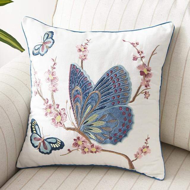Embroidered Cushion Cover with Floral and Nature Pattern, Bohemian Style
